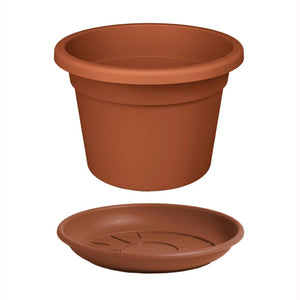 Vaso Tondo + Sottovaso in Plastica PPL Colore Terracotta Diametro 35 cm Altezza 25 cm 14 Litri 