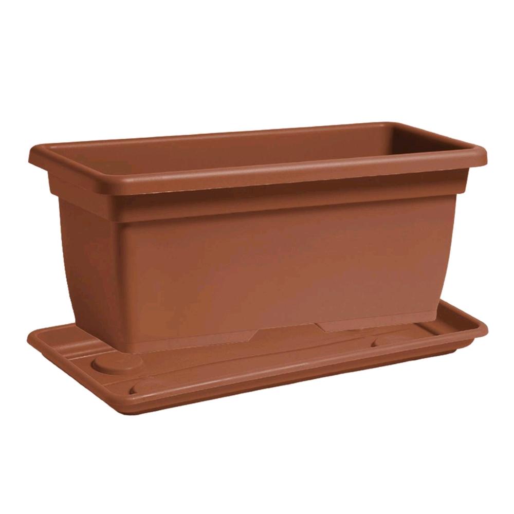 Vaso Rettangolare + Sottovaso in Plastica PPL Colore Terracotta 80x40x34H cm 63 Litri