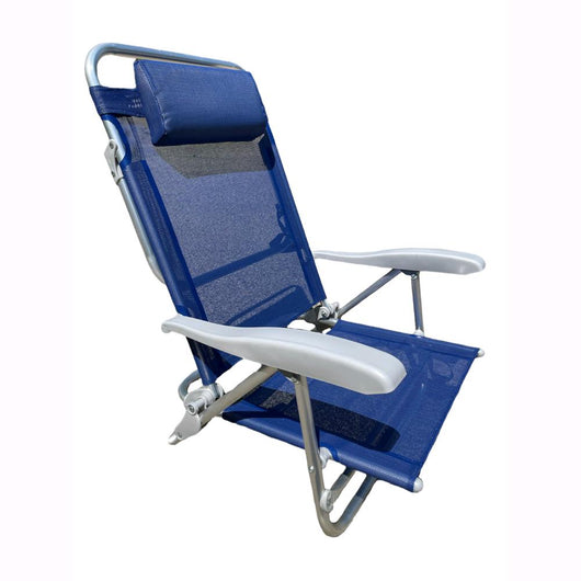 Spiaggina Sdraio in Alluminio Reclinabili con Braccioli Blu + Ombrellone 180 cm