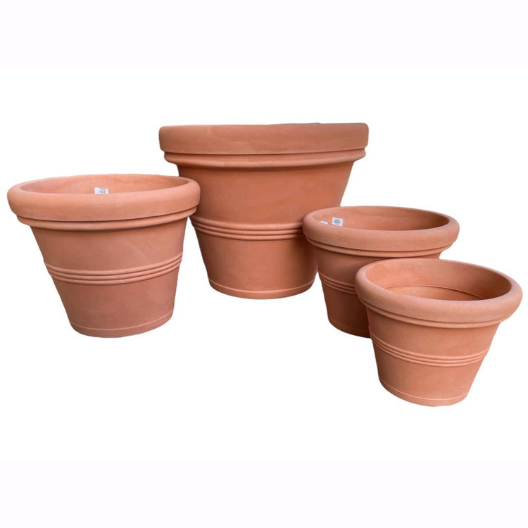 Vaso in Resina Doppio Bordo Liscio Color Terracotta Impruneta 35 cm Da Giardino