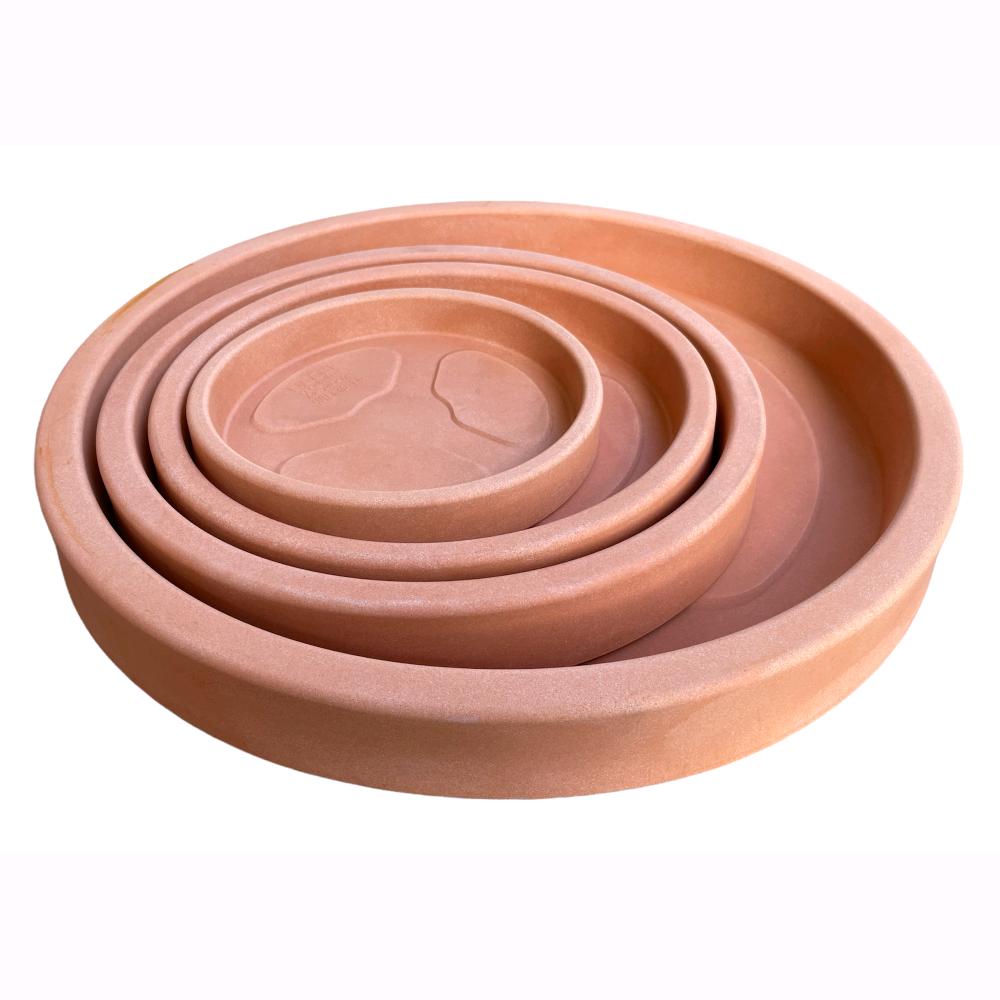 Vaso + Sottovaso in Resina Doppio Bordo Liscio Color Terracotta Impruneta 35 cm