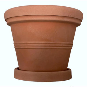 Vaso + Sottovaso in Resina Doppio Bordo Liscio Color Terracotta Impruneta 35 cm