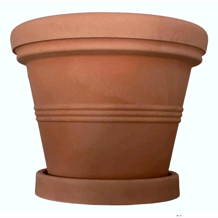 Vaso + Sottovaso in Resina Doppio Bordo Liscio Color Terracotta Impruneta 45 cm