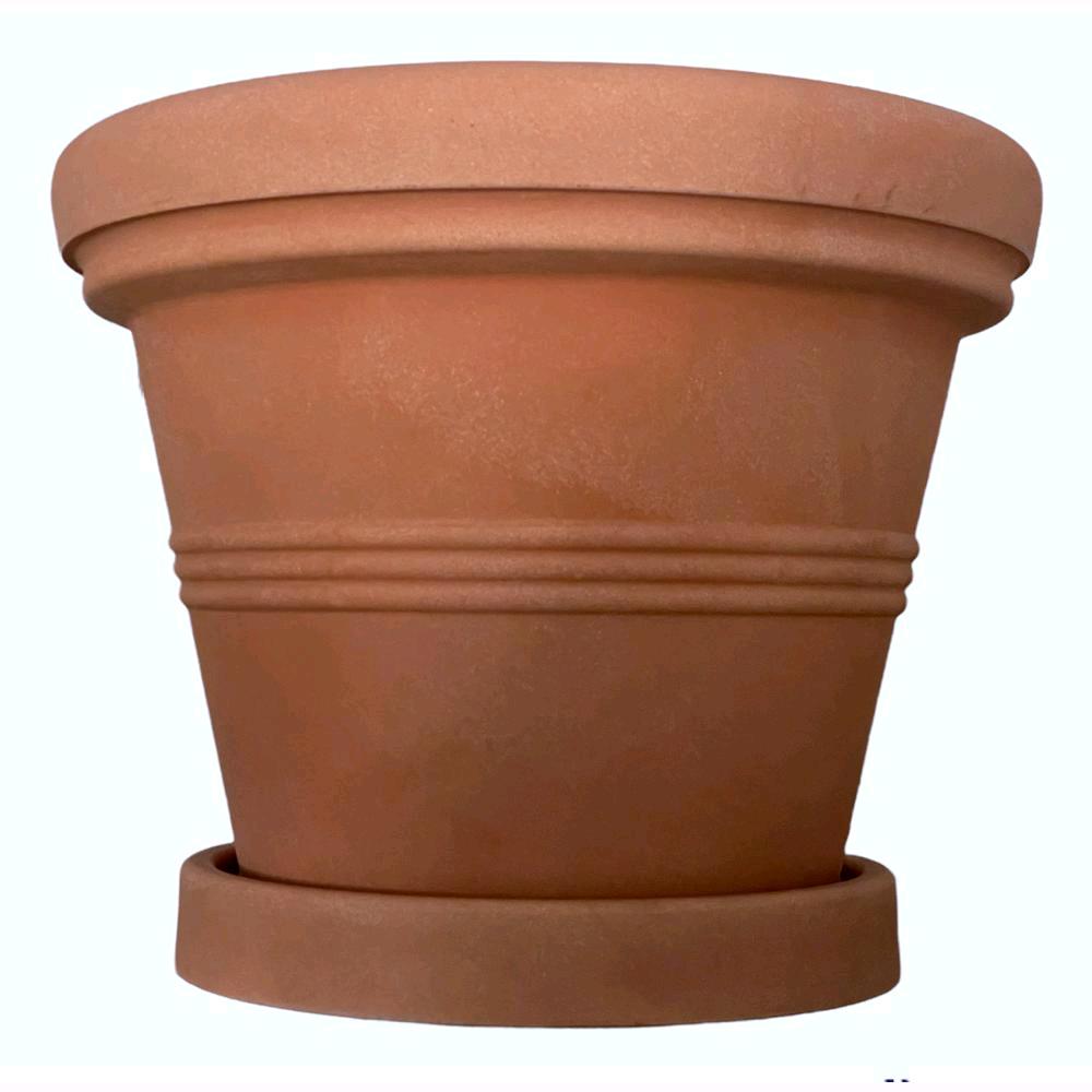 Vaso + Sottovaso in Resina Doppio Bordo Liscio Color Terracotta Impruneta 75 cm