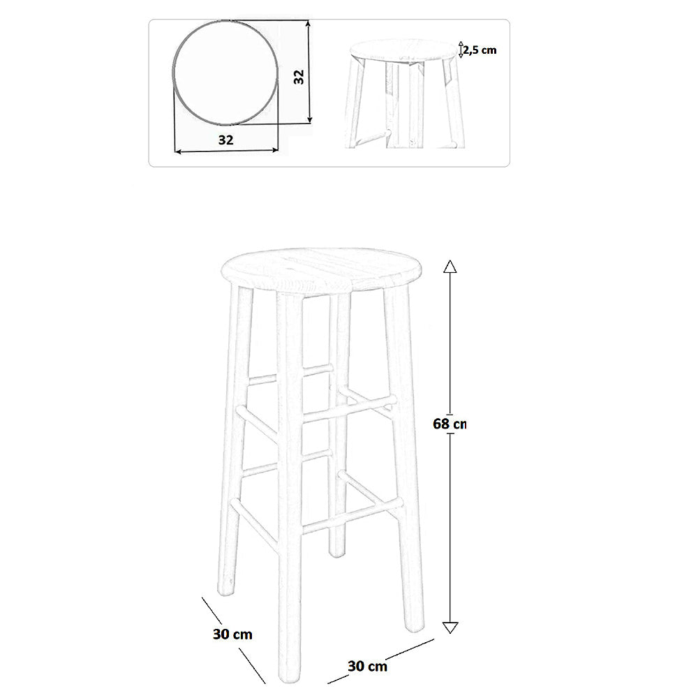 Sgabello legno con seduta rotonda h 68 noce chiaro gambe dritte