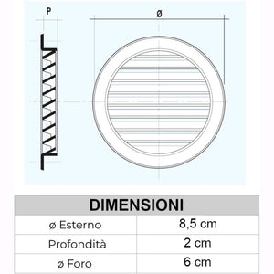 Griglia Aerazione Tonda di ventilazione da Incasso In Abs Bianco Foro da ⌀ 6 cm