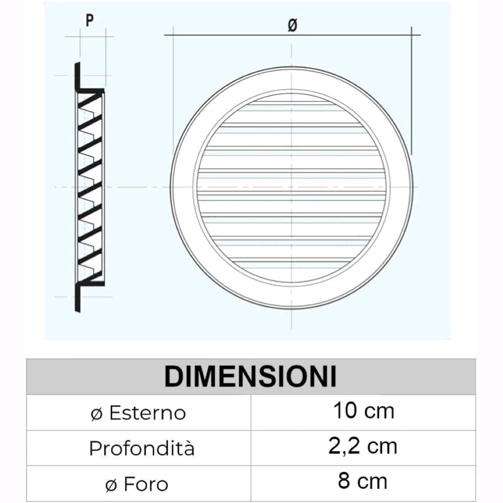 Griglia Aerazione Tonda di ventilazione da Incasso In Abs Bianco Foro da ⌀ 8 cm