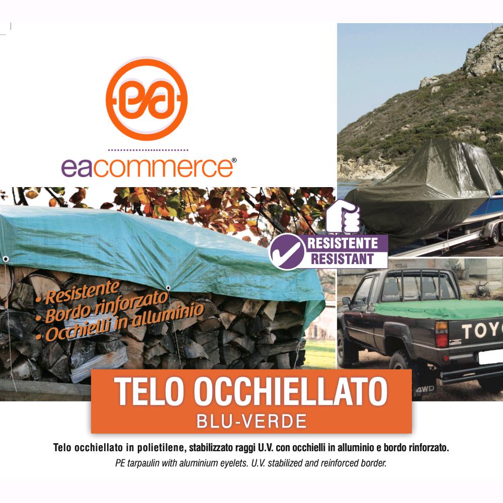 Telo Telone Occhiellato 2x6 mt Antistrappo Impermeabile colore Verde 110 gr./mq.