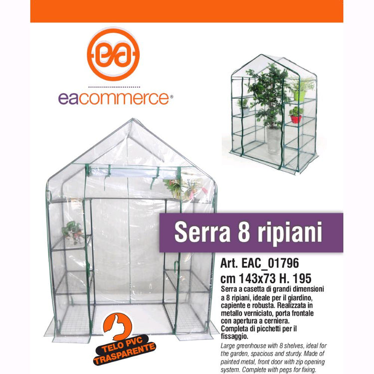 Serra da Giardino 8 Ripiani con copertura in PVC impermeabile 143x73x195H cm