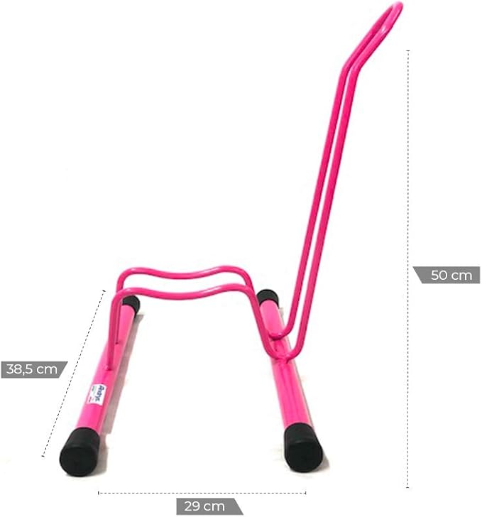 ANDRYS - Porta Biciclette per Bambini dai 3 ai 10 Aanni, con Piedistallo, 1 Posto, 38.5 x 29 x 50 cm, Colore Rosa