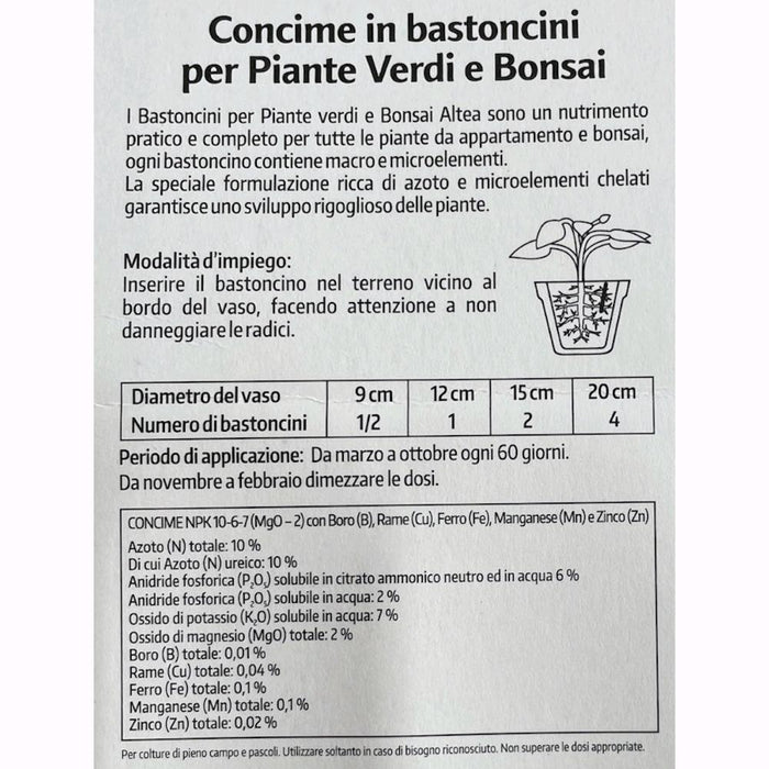 Concime completo in Bastoncini per Piante Verdi e Bonsai 40 gr. Conf. da 30 pezzi 