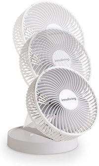 Innoliving Ventilatore Pieghevole Ricaricabile Senza Fili,Altezza Regolabile, 3 Velocità, Angolo 90°, Batteria Litio 1800mAh, Ricarica USB, Portatile, Conveniente (Bianco, 20 cm Pieghevole)