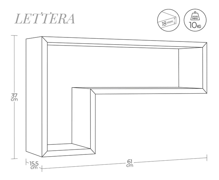 Mensola da Parete a Forma di L 61x37x15,5 cm in Fibra di Legno Lettera Rovere Grigio New