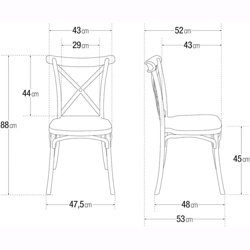 Set 4 Sedie Impilabili in polipropilene 88x53x48 cm Colore Tortora Design Retrò