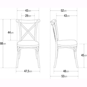 Set 4 Sedie Impilabili in polipropilene 88x53x48 cm Colore Tortora Design Retrò