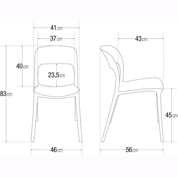 Set 4 Sedie Impilabili in polipropilene 83x56x46 cm Colore Bianco Design Moderno