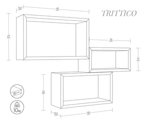 Set 3 Mensole da Parete Rettangolare in Fibra di Legno Trittico Giallo Canarino