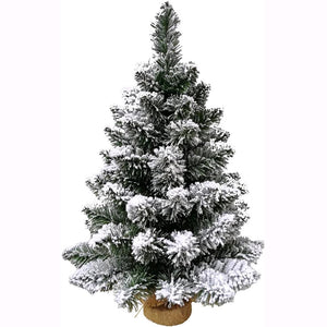 Albero di Natale Pinetto Folto innevato da 30 cm con base in Juta 32 Rami F5000