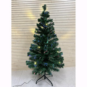 Albero di Natale con Fibre Ottiche Multicolore + Luci LED Bianco Caldo 90 cm 90 Rami F4956