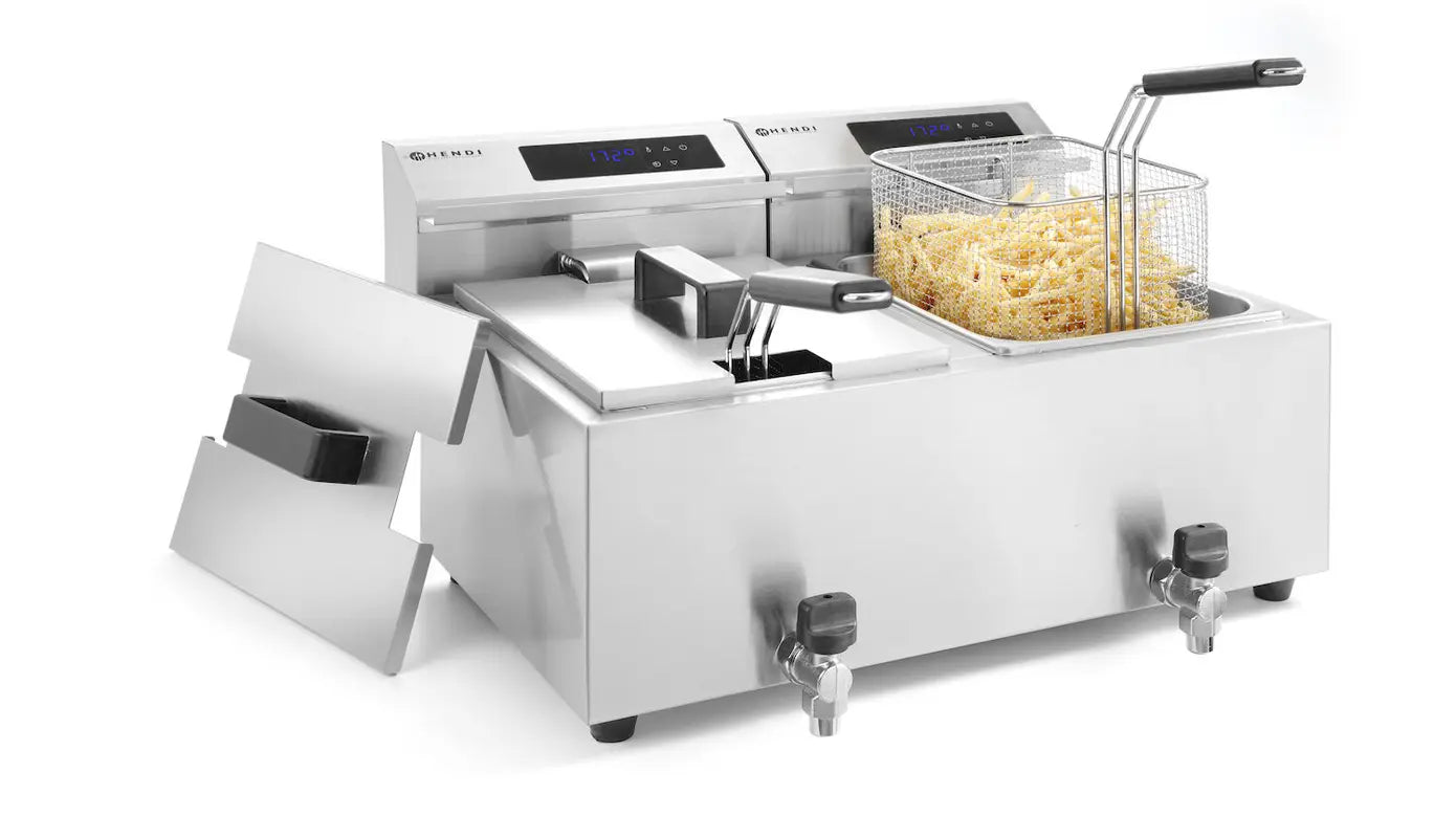 Friggitrice Profi Line digitale con rubinetti di scarico - 2 x 8 l, HENDI, Profi Line, 16L