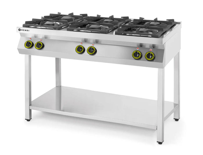 Cucina a gas a 6 fuochi con supporto aperto, HENDI, Kitchen Line