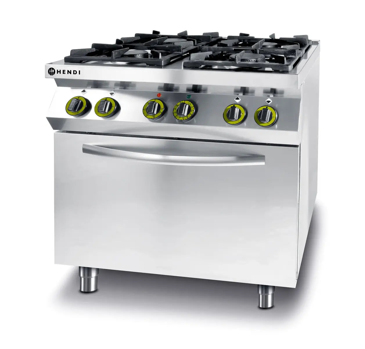 Fornello a gas a 4 fuochi con forno a convezione GN 1/1, HENDI, Linea Cucina