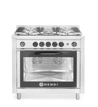 Cucina a gas - 5 bruciatori con forno elettrico, HENDI, Kitchen Line, Argento