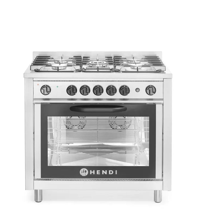 Cucina a gas - 5 bruciatori con forno elettrico, HENDI, Kitchen Line, Argento