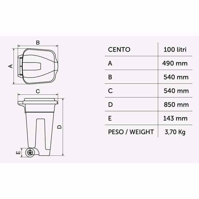 Kit 4 Pezzi Pattumiera Bidone Portarifuti per Raccolta Differenziata 100 Litri