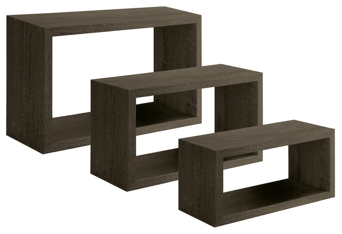 Set 3 Mensole da Parete Rettangolare in Fibra di Legno Trittico Rovere Scuro