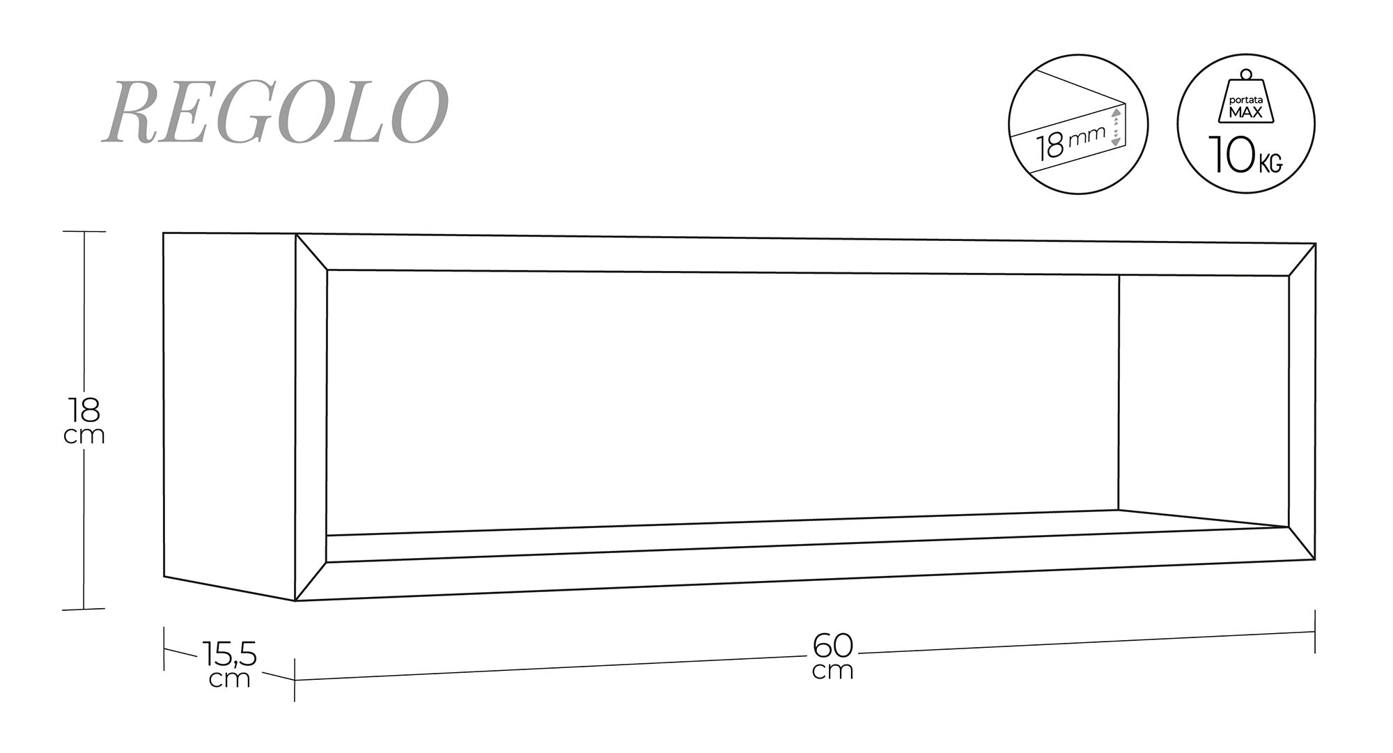 Mensola da Parete 60x18x15,5 cm in Fibra di Legno Regolo Marrone Talpa