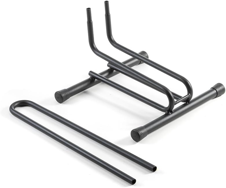 ANDRYS - Piedistallo Porta Biciclette da Esterni ed Interni, 1 Posto, Struttura Smontabile, con Tappi, in Acciaio Verniciato, Colore Nero, 38.5 x 29 x 67 cm, Largezza Posteggio Ruote 6 cm