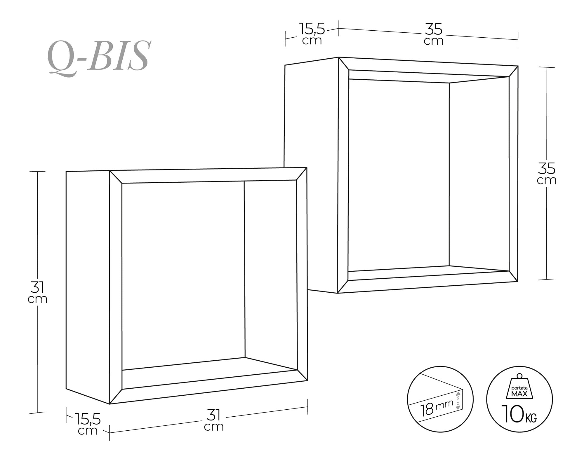 Set 2 Mensole Cubo da Parete Quadrato in Fibra di Legno Q-Bis Rovere Imperiale