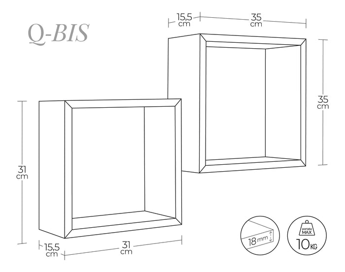 Set 2 Mensole Cubo da Parete Quadrato in Fibra di Legno Q-Bis Rovere Imperiale