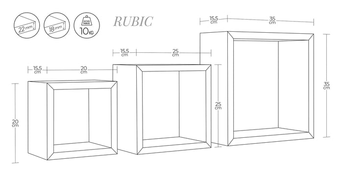 Set 3 Mensole da Parete Cubo in Fibra di Legno Rubic Rosso