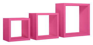 Set 3 Mensole da Parete Cubo in Fibra di Legno Rubic Fuxia