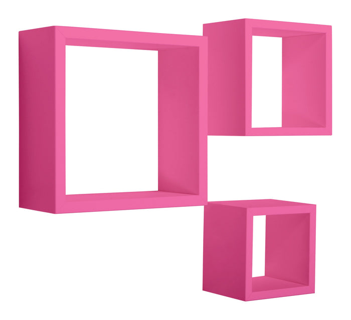 Set 3 Mensole da Parete Cubo in Fibra di Legno Rubic Fuxia