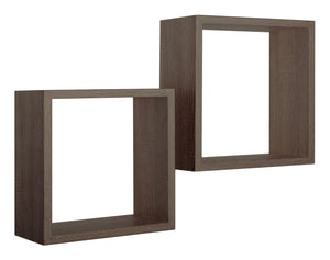 Set 2 Mensole Cubo da Parete Quadrato in Fibra di Legno Q-Bis Noce