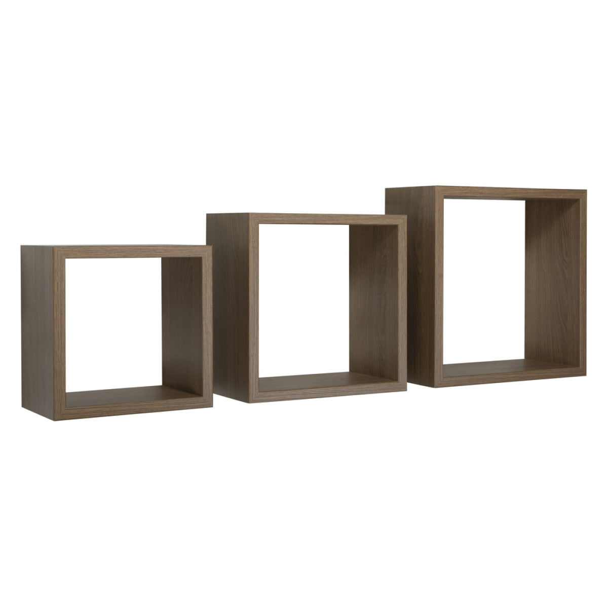 Set di 3 Mensole da Muro MODELLO INCUBO, Cubi Arredo, Mensole Cubo, Cubi da Parete. Misure 35x35 p15.5 cm 30x30 p15.5 cm e 25x25 p15.5 cm. Finitura  ROV. TABACCO - MADE IN ITALY