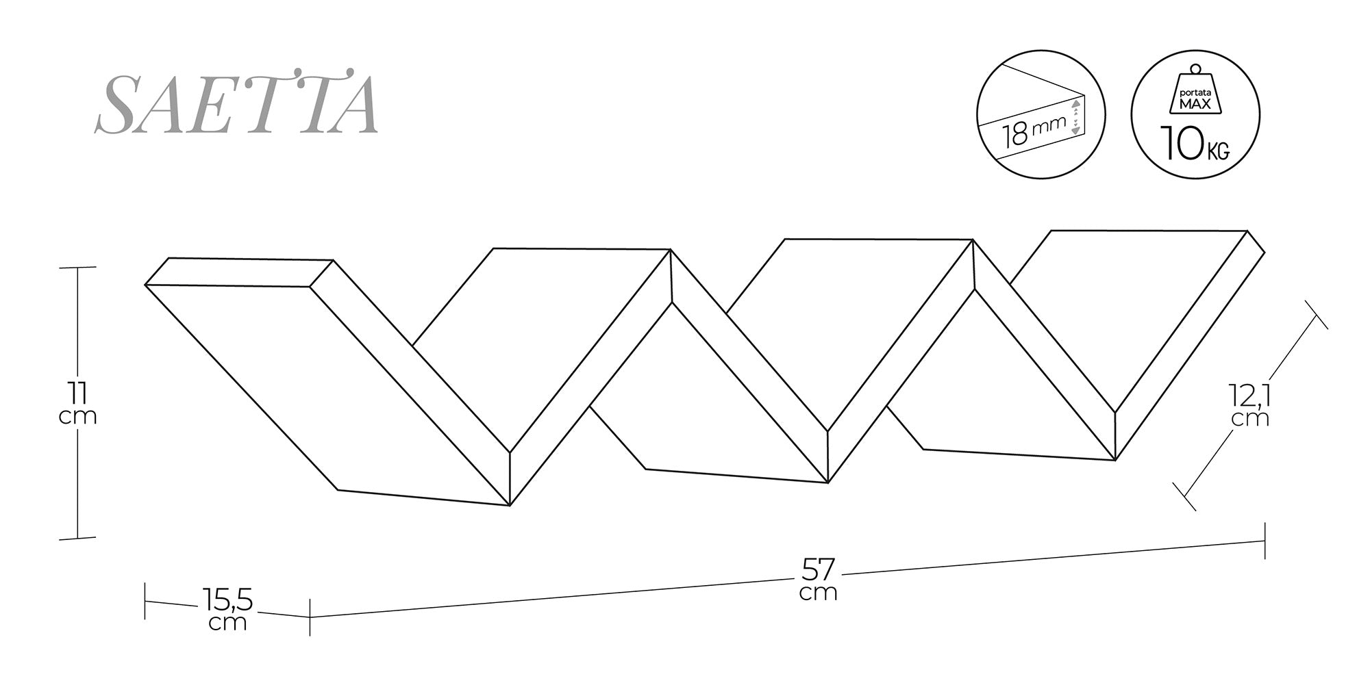 Mensola da Parete Libreria Zigzag 56x15,5 cm in Fibra di Legno Saetta Rovere Scuro