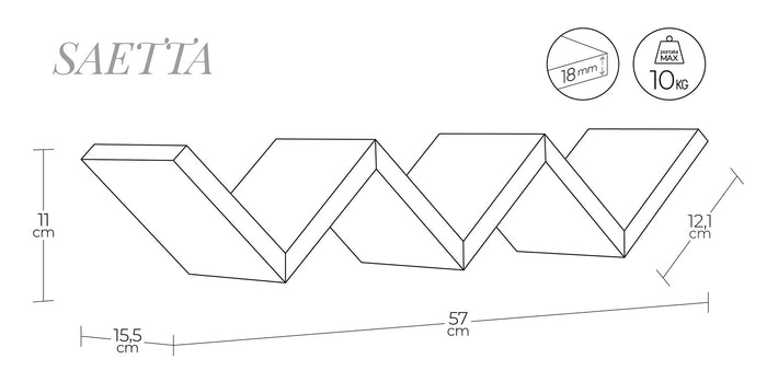 Mensola da Parete Libreria Zigzag 56x15,5 cm in Fibra di Legno Saetta Rovere Scuro