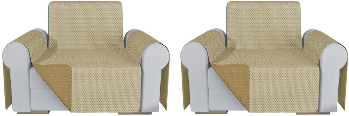 Coppia Set 2 Pezzi Copripoltrona Universale Fodera Double Face Elegante Beige