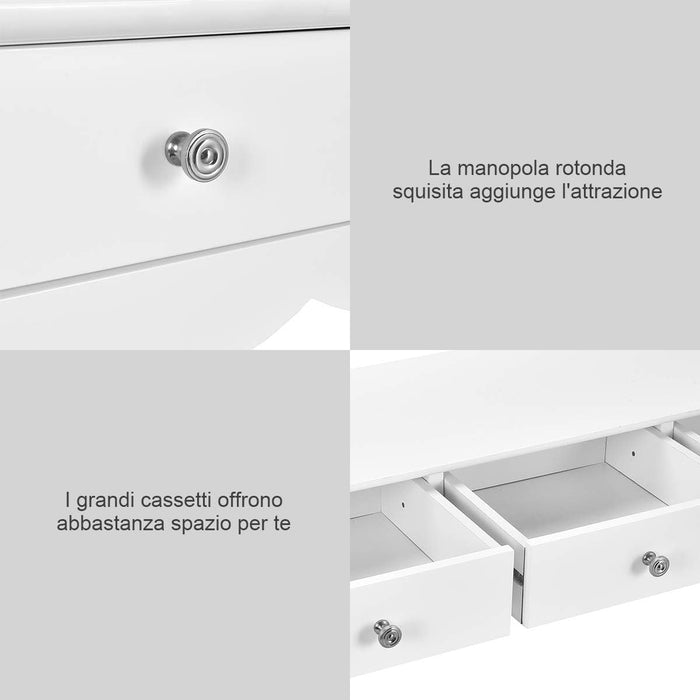 Tavolo Consolle in Legno, Tavolo da Ingresso con 3 Cassetti, Mobile Multifunzionale, Alto e Stretto per Salotto e Corridoio, 100 x 32 x 75 cm, Bianco