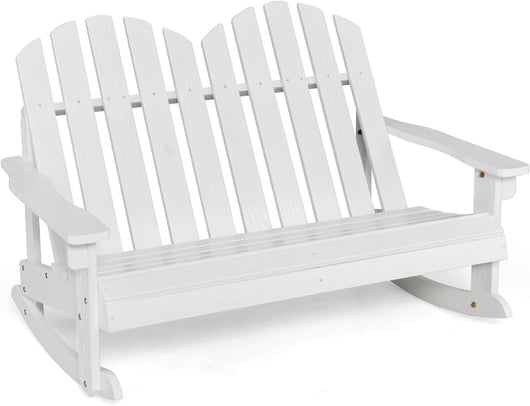 Sedia a Dondolo Adirondack per Bambini, in Legno di Abete, Panchina da Esterno 2 Posti con Dondolio Sicuro, Schienale Alto e Braccioli, Portata 100 kg, Dondolo da Giardino e Balcone (Bianco)