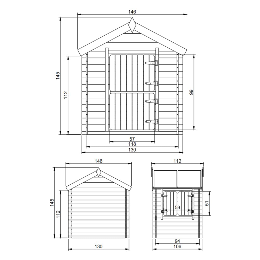 Casetta per bambini CON IL PAVIMENTO – L146xB112xA145cm/1.1m2  - Timbela M516