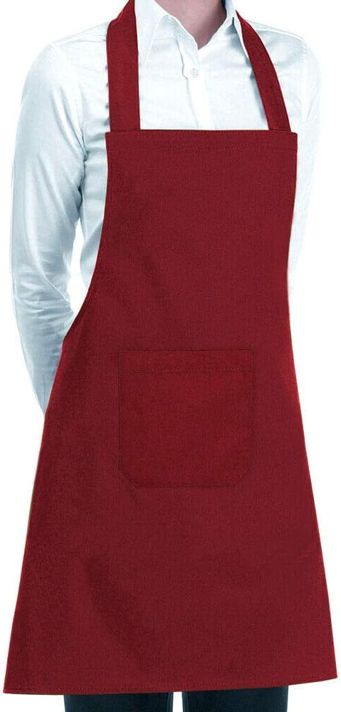 Grembiule Cucina Cotone Resistente Pettorina Ristorante Bar Cameriere Unisex Rosso Bordeaux