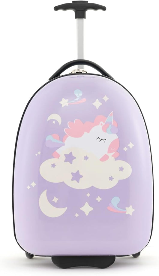 Valigia per Bambini da 16" con Ruote, Valigia Rigida con Manico Telescopico in Alluminio, Regalo per Bambini, 33 x 26 x 81cm (Rosa)