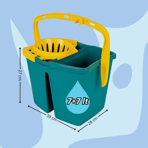 Tomaino - Secchio lavapavimenti con Doppia Vasca in Plastica - Mocio Acqua Separate Pulita e Sporca - 2 Vasche da 7 litri con Strizzatore Per Pulizia Casa, Ufficio, Uso Professionale