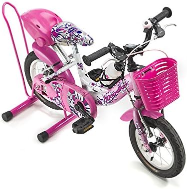 ANDRYS - Porta Biciclette per Bambini dai 3 ai 10 Aanni, con Piedistallo, 1 Posto, 38.5 x 29 x 50 cm, Colore Rosa