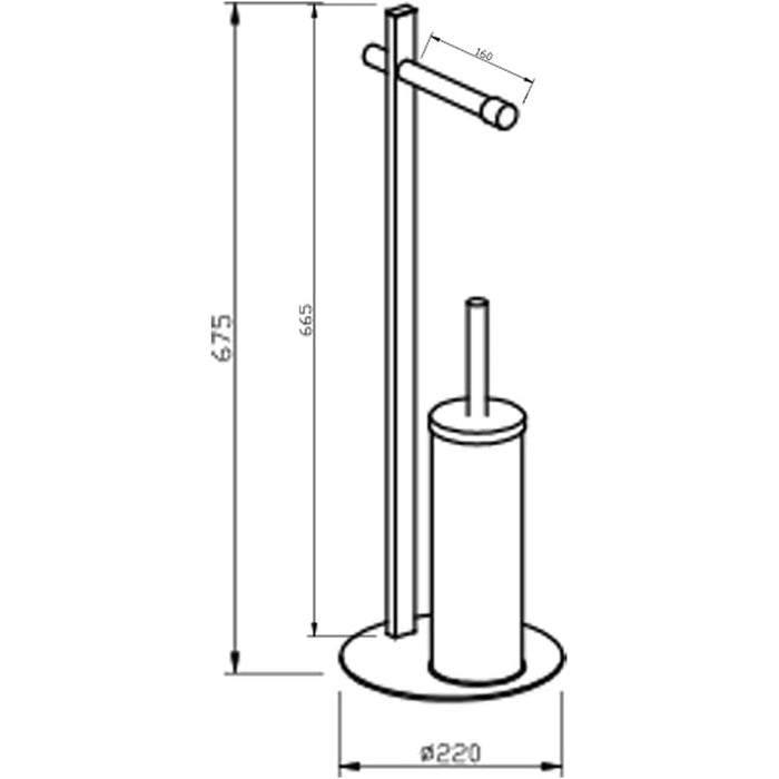 Piantana porta rotolo e scopino bagno in bamboo e acciaio nero ø22xh.67 cm